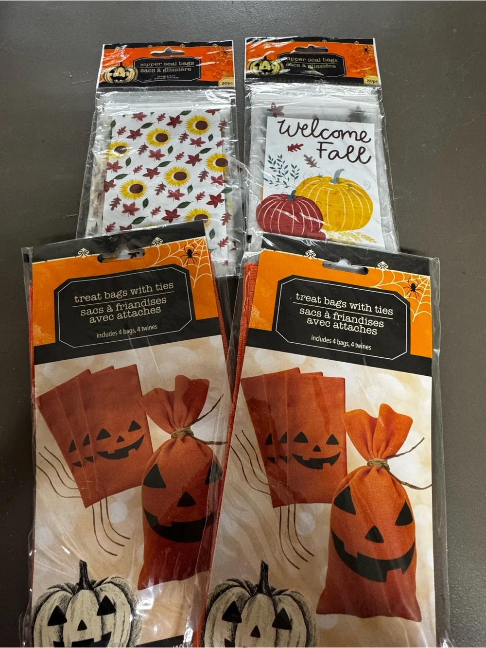 Halloween Pumpkin Treat Bags with Ties - Orange Fall Favor Bags